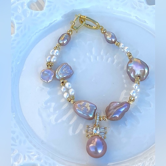 B1-Handmade Natural Freshwater Pearl With Edison Pearl Bracelet - Picture 2 of 4